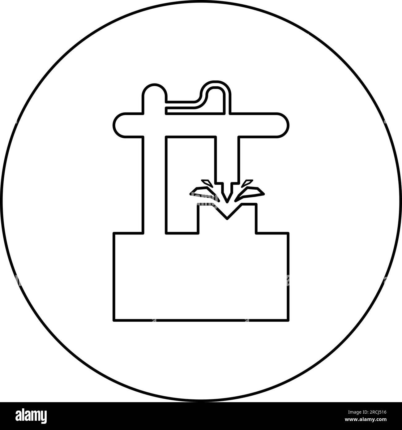 Tecnologia di fresatura 3D CNC icona concetto automatizzata in cerchio rotondo colore nero illustrazione vettoriale immagine contorno linea di contorno stile sottile semplice Illustrazione Vettoriale