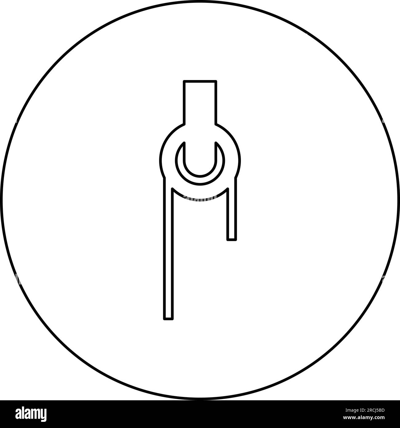 Verricello con struttura della puleggia a fune icona della puleggia scanalata dell'attrezzatura in cerchio rotondo di colore nero illustrazione vettoriale immagine contorno linea di contorno Illustrazione Vettoriale