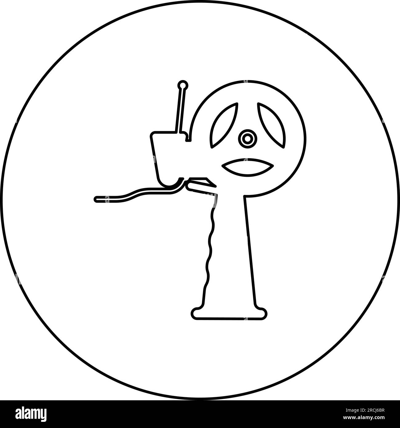 Dispenser manuale per icona nastro adesivo in cerchio rotondo nero illustrazione vettoriale immagine contorno linea contorno linea sottile semplice Illustrazione Vettoriale