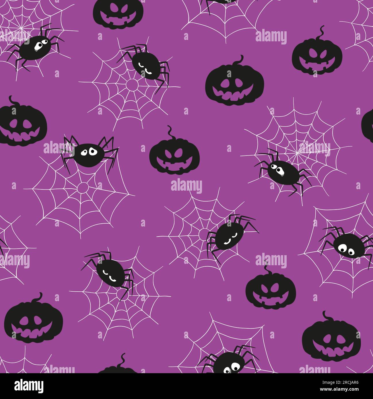 Motivo senza cuciture con ragni e zucche carini. Tema vettoriale di Halloween. Illustrazione Vettoriale