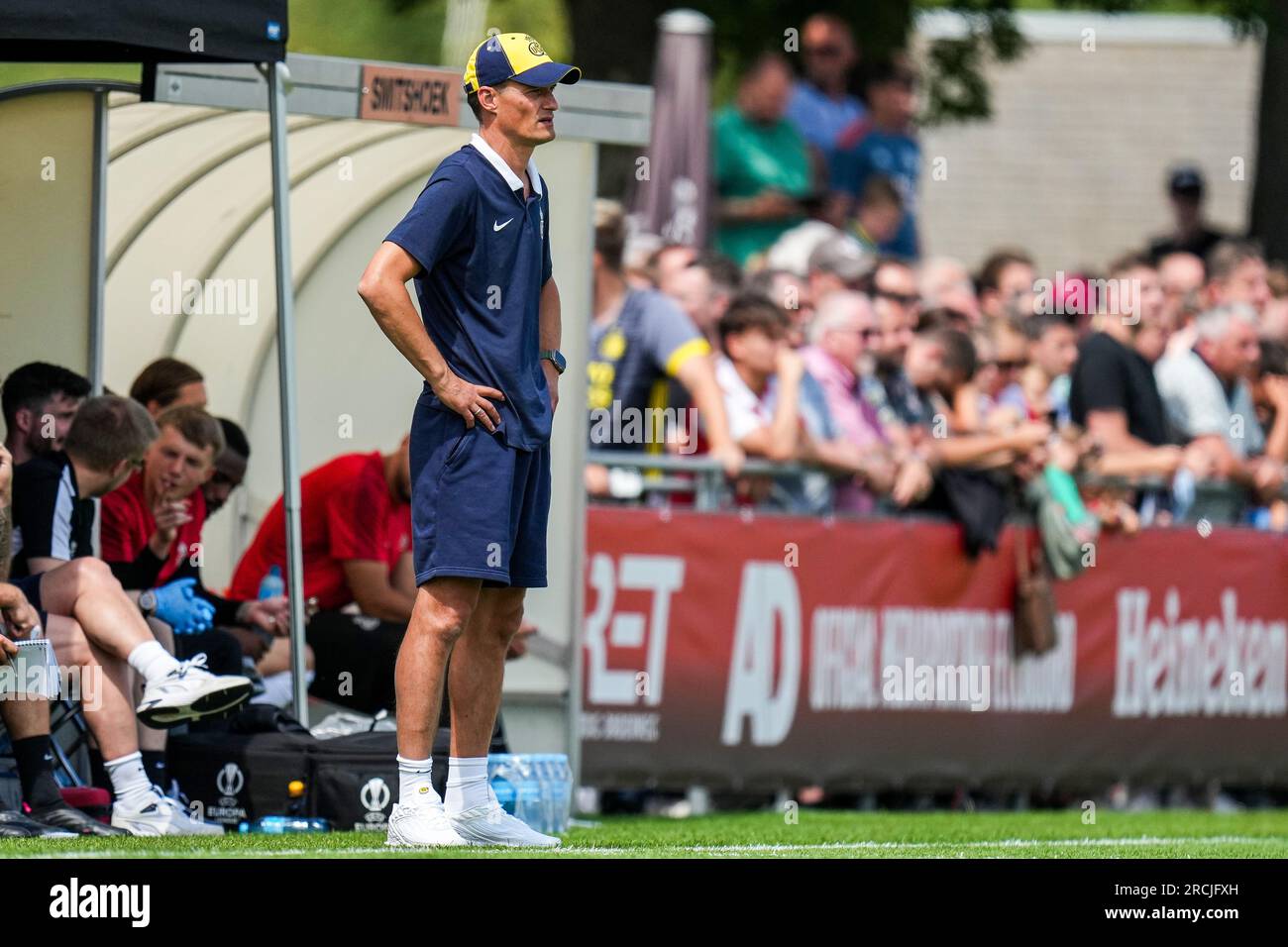 Barendrecht, Paesi Bassi. 15 luglio 2023. Barendrecht - allenatore Karel Geraerts dell'Union Saint-Gilloise durante l'amichevole tra Feyenoord e Royale Union Saint-Gilloise allo Sportpark Smitshoek il 15 luglio 2023 a Barendrecht, Paesi Bassi. Credito: Immagini da Box a Box/Alamy Live News Foto Stock