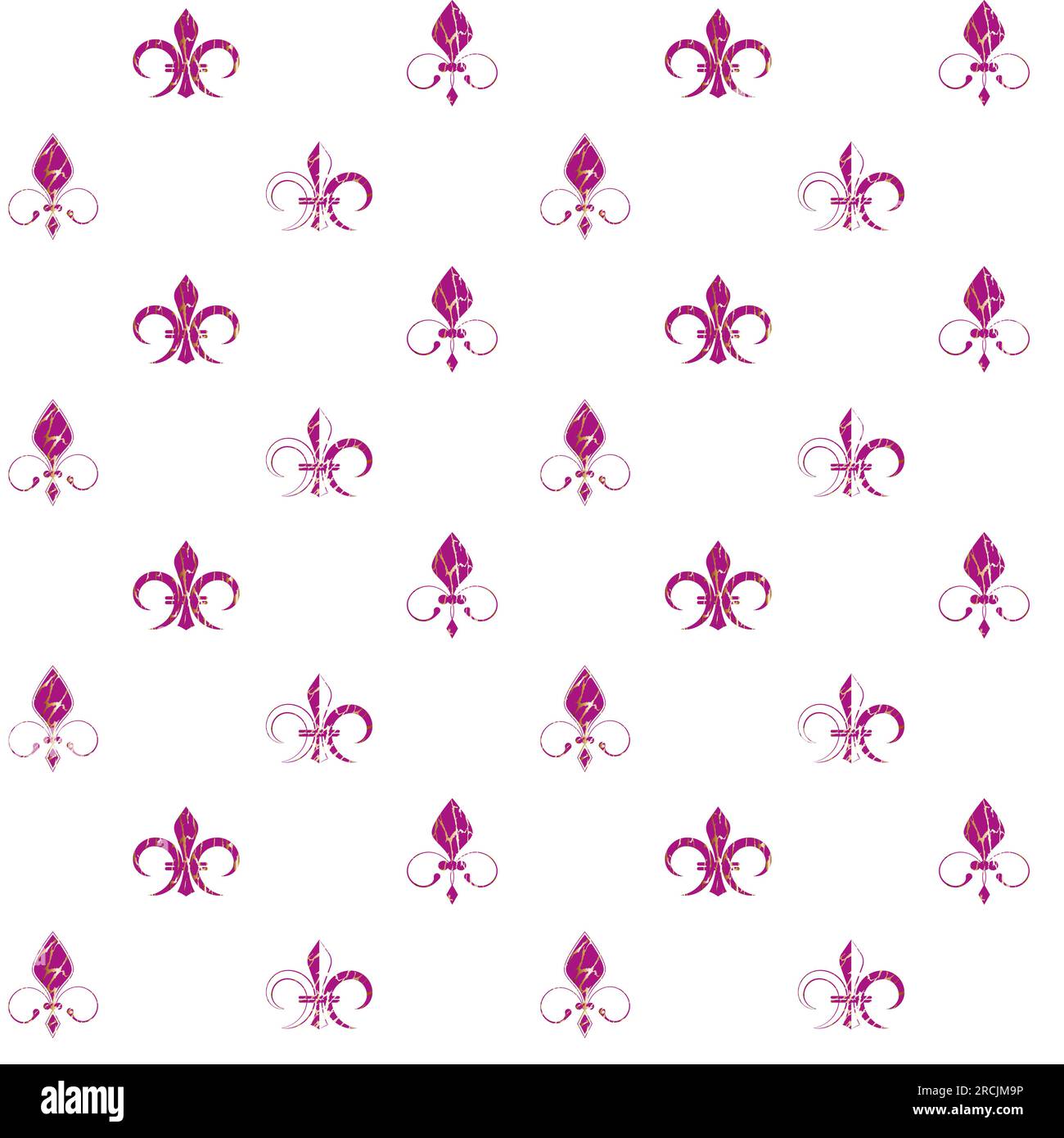 Fleur De Lis motivo senza cuciture elemento di design viola e oro illustrazione vettoriale stilizzata isolata su sfondo bianco Illustrazione Vettoriale