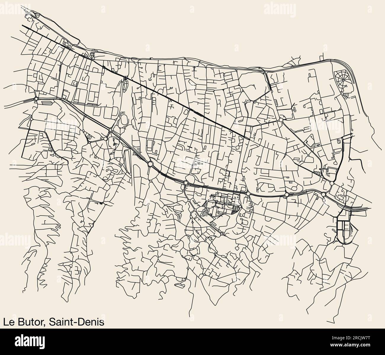 Cartina stradale del QUARTIERE LE BUTOR, SAINT-DENIS (LA RÉUNION) Illustrazione Vettoriale