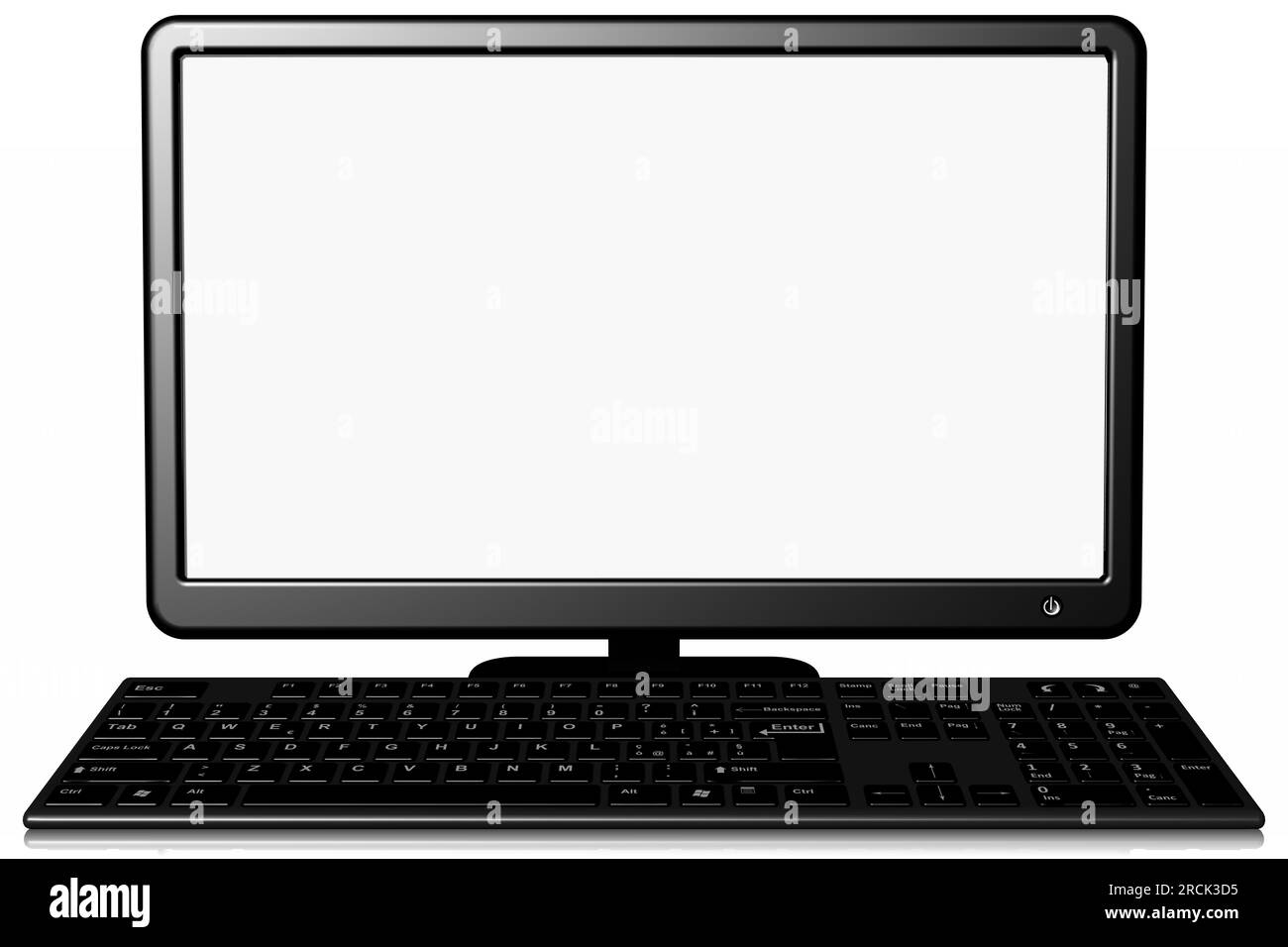 PC. Computer. Desktop isolato su sfondo bianco adatto per l'inserimento di testo e immagini nello schermo. Foto Stock