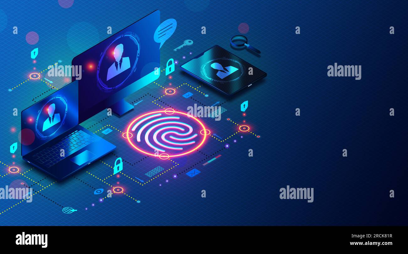 Sistema di gestione delle informazioni personali - PIM - strumenti digitali progettati per l'organizzazione sicura e un facile accesso ai dati privati - illustrazione 3D. Foto Stock