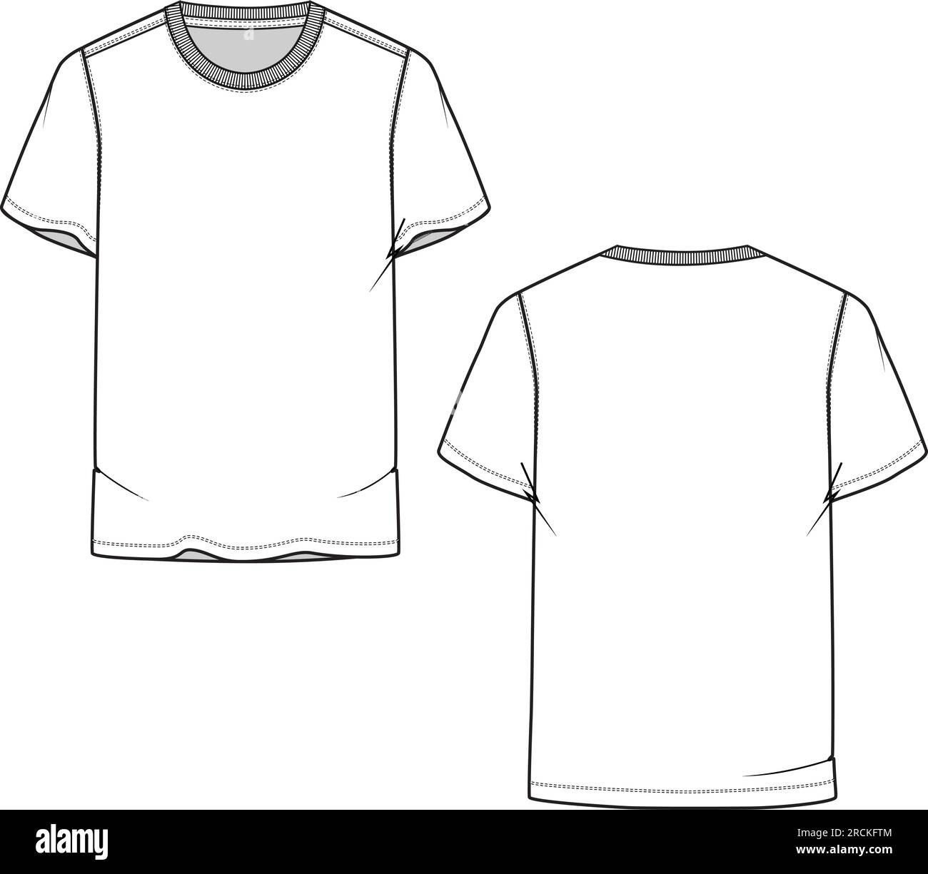 Abbigliamento t-shirt girocollo, disegni piatti vettoriali Illustrazione Vettoriale