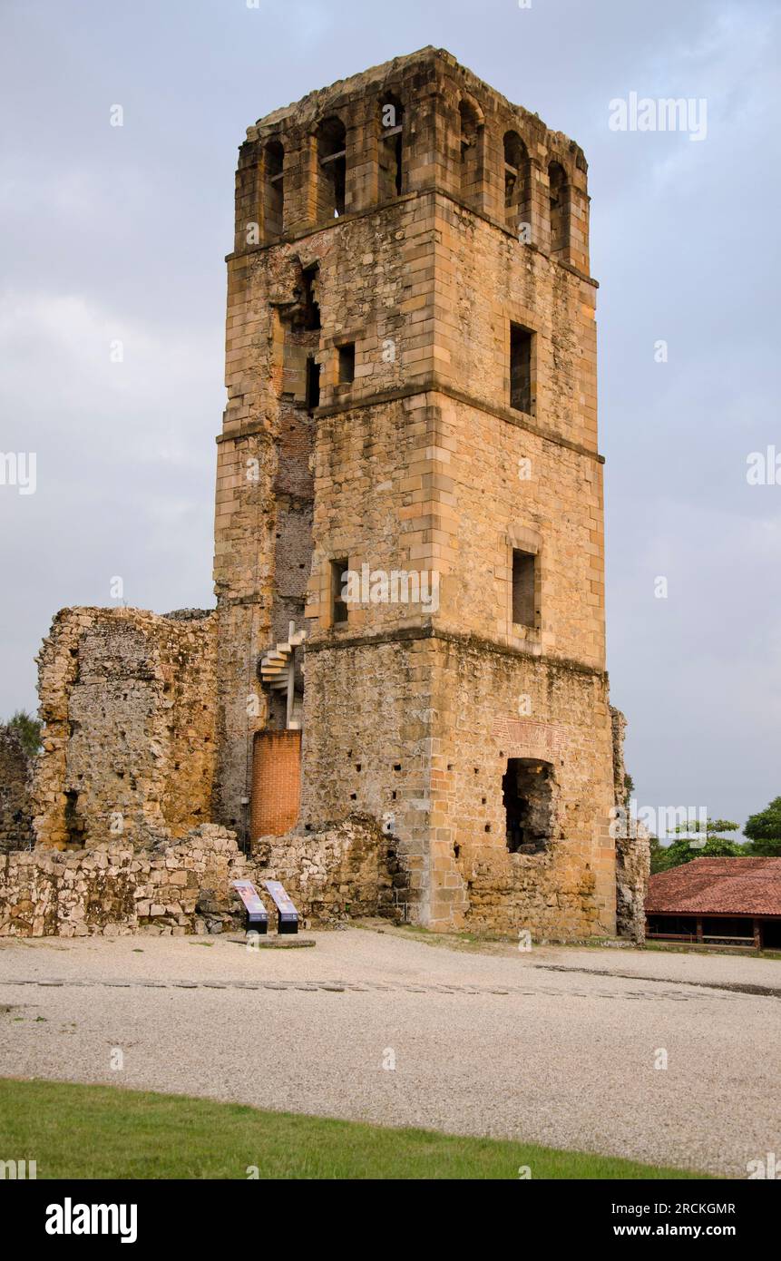 Panamá Viejo (vecchia città di Panama), primo insediamento europeo permanente sull'Oceano Pacifico, distrutto nel 1670, Panama, America centrale - foto ufficiale Foto Stock