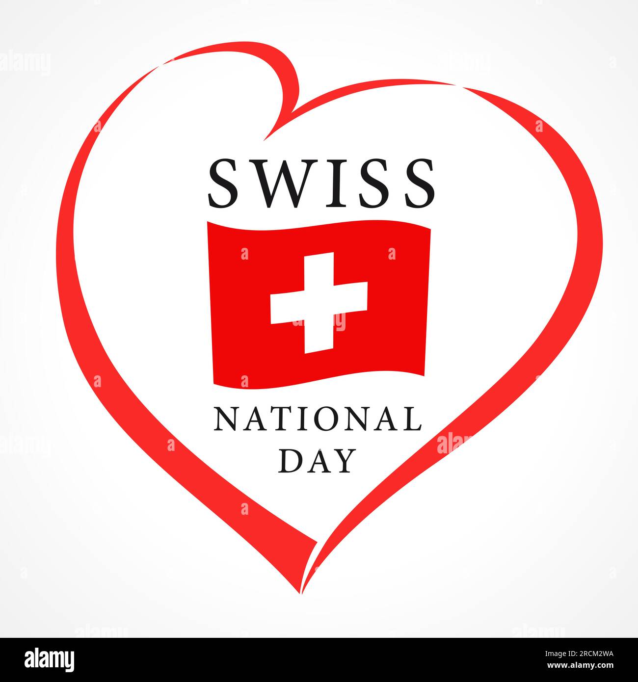Logo creativo della giornata nazionale svizzera. T-shirt o decorazione. Icona festività. Bandiera della Svizzera con forma moderna a cuore. Design banner. Elem isolato Illustrazione Vettoriale
