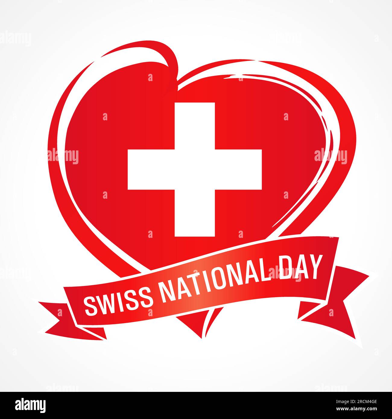 Logo creativo della giornata nazionale svizzera. T-shirt o decorazione. Icona festività. Bandiera della Svizzera con forma moderna a cuore. Design banner. Elem isolato Illustrazione Vettoriale