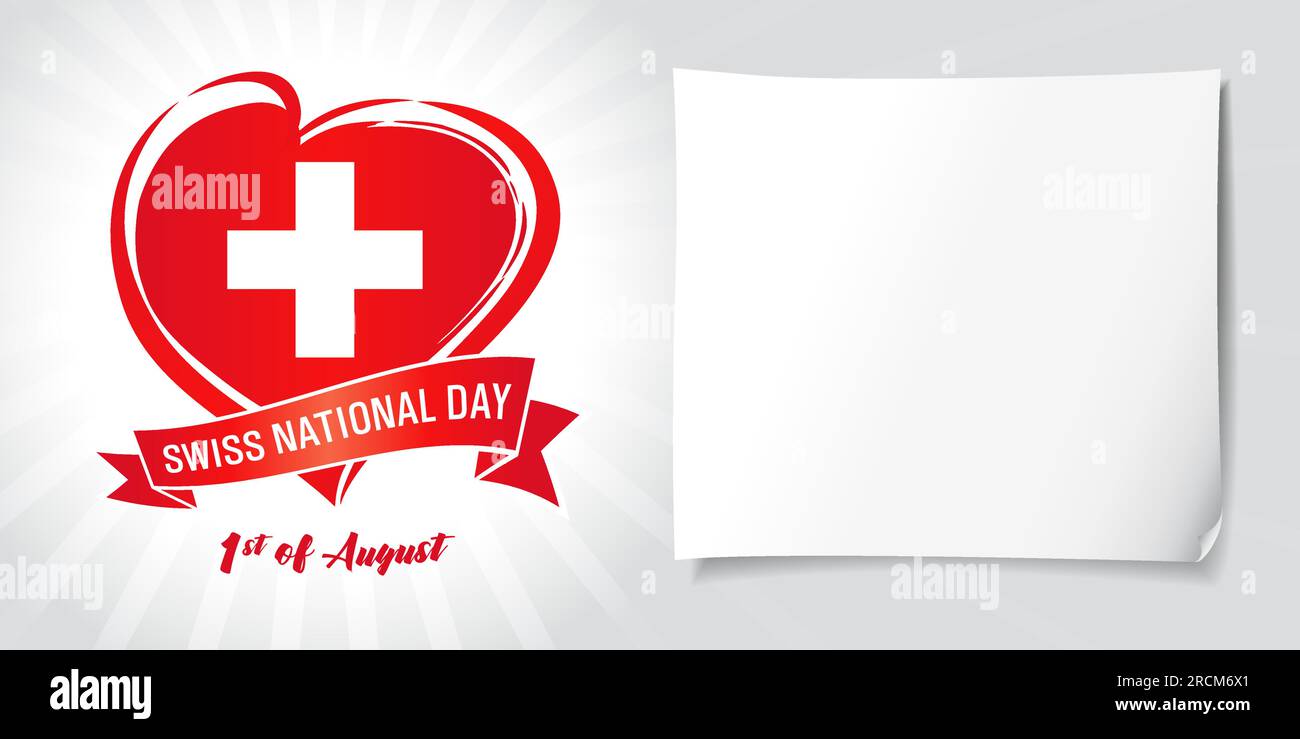 Concetto di invito alla giornata nazionale svizzera. Esempio di disegno bianco con foglio di carta vuoto per il testo di congratulazioni. 1 agosto, giornata nazionale svizzera vecto Illustrazione Vettoriale