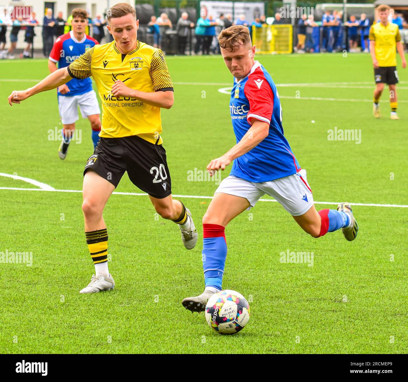 Liam McStravick - H&W Welders vs Linfield, sabato 15 luglio 2023, Blanchflower Stadium, Belfast. Foto Stock