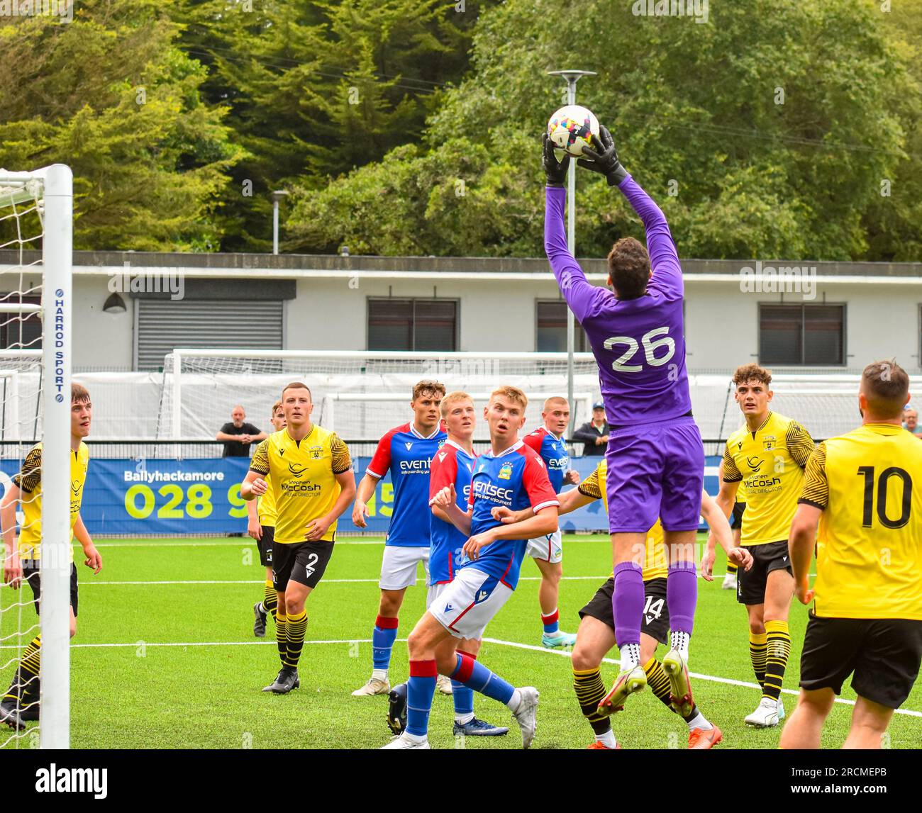 H&W Welders vs Linfield, sabato 15 luglio 2023, Blanchflower Stadium, Belfast. Foto Stock