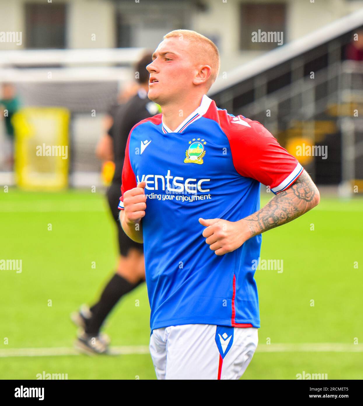 John Robertson - H&W Welders vs Linfield, sabato 15 luglio 2023, Blanchflower Stadium, Belfast. Foto Stock