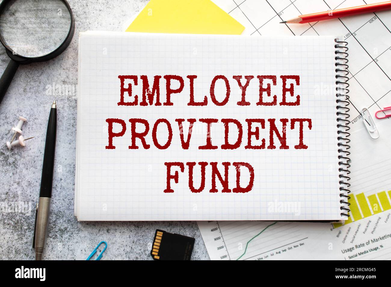 EPF, simbolo del fondo provident dei dipendenti. Blocchi di legno con la parola 'EPF, dipendenti provident fondo'. Splendido sfondo bianco, spazio per la copia. Business ed e Foto Stock
