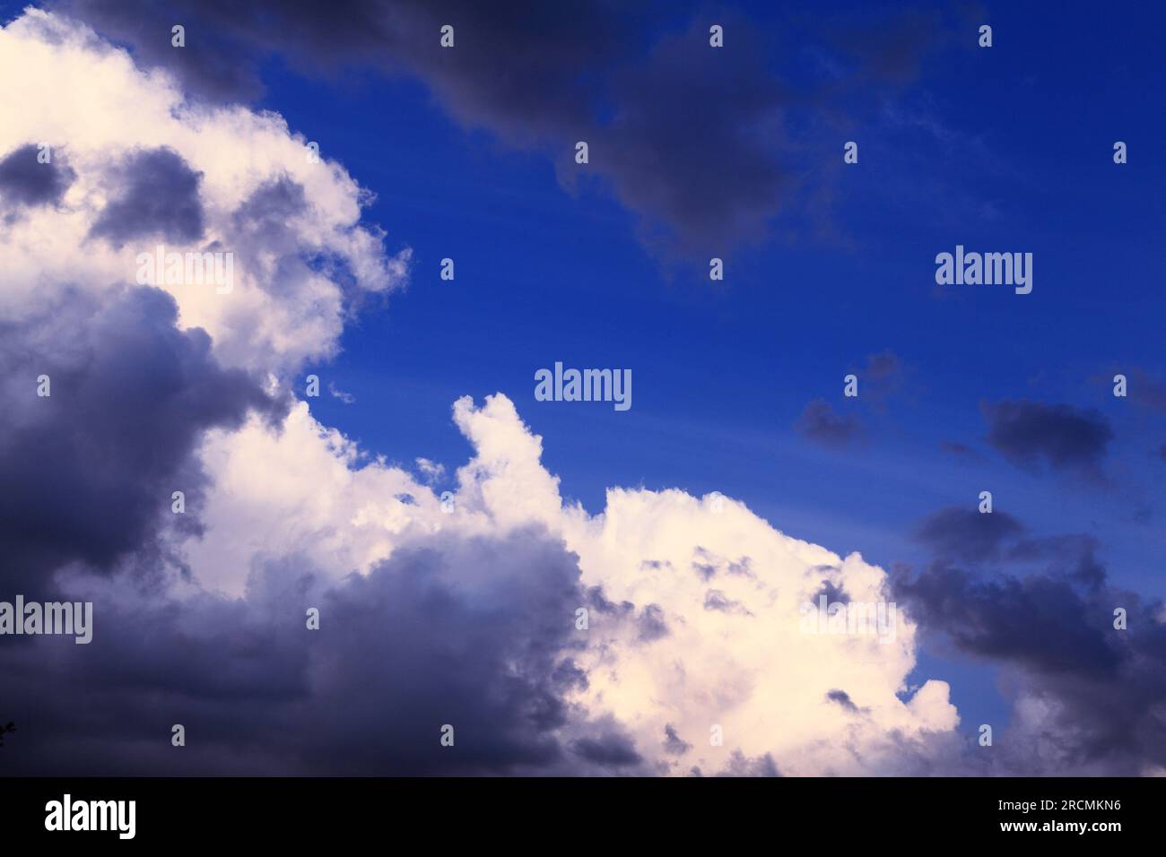 Scuro, bianco, nuvola grigia, nuvole, cielo blu, cielo, tempo, meteorologia. Foto Stock