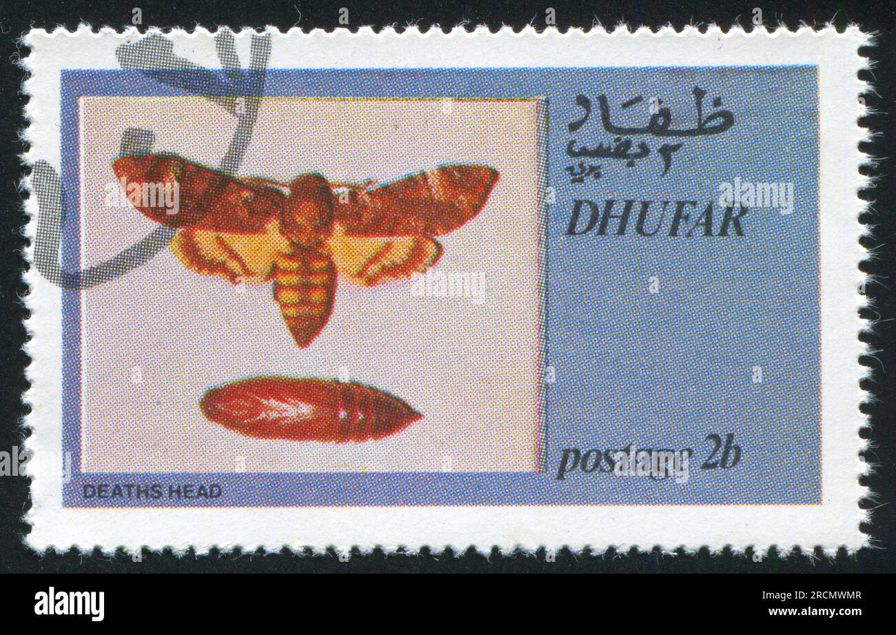 DHUFAR - CIRCA 1972: Timbro stampato da Dhufar, mostra farfalla, circa 1972 Foto Stock