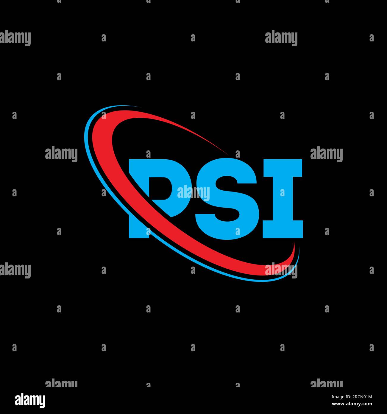 Logo PSI. Lettera PSI. Logo PSI Letter. Iniziali logo PSI collegato con cerchio e logo monogramma maiuscolo. PSI tipografia per tecnologia, affari Illustrazione Vettoriale