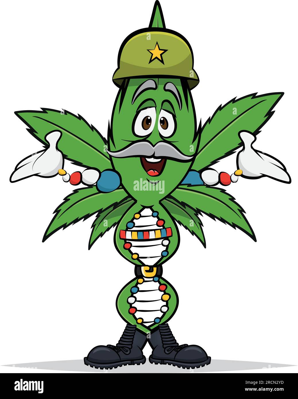 Illustrazione del cartone animato di un personaggio di erba del DNA come sergente di trapano Illustrazione Vettoriale
