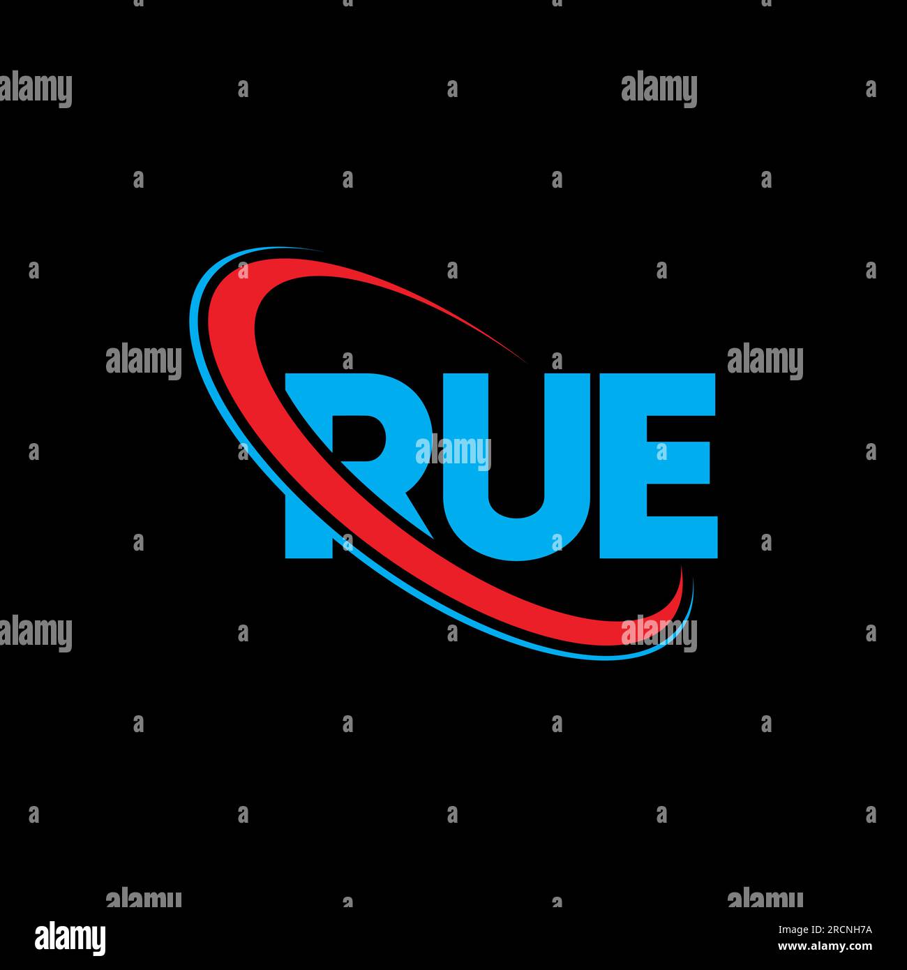 Logo RUE. RUE Letter. Logo RUE Letter. Logo RUE con logo circolare e monogramma maiuscolo. RUE tipografia per tecnologia, affari Illustrazione Vettoriale