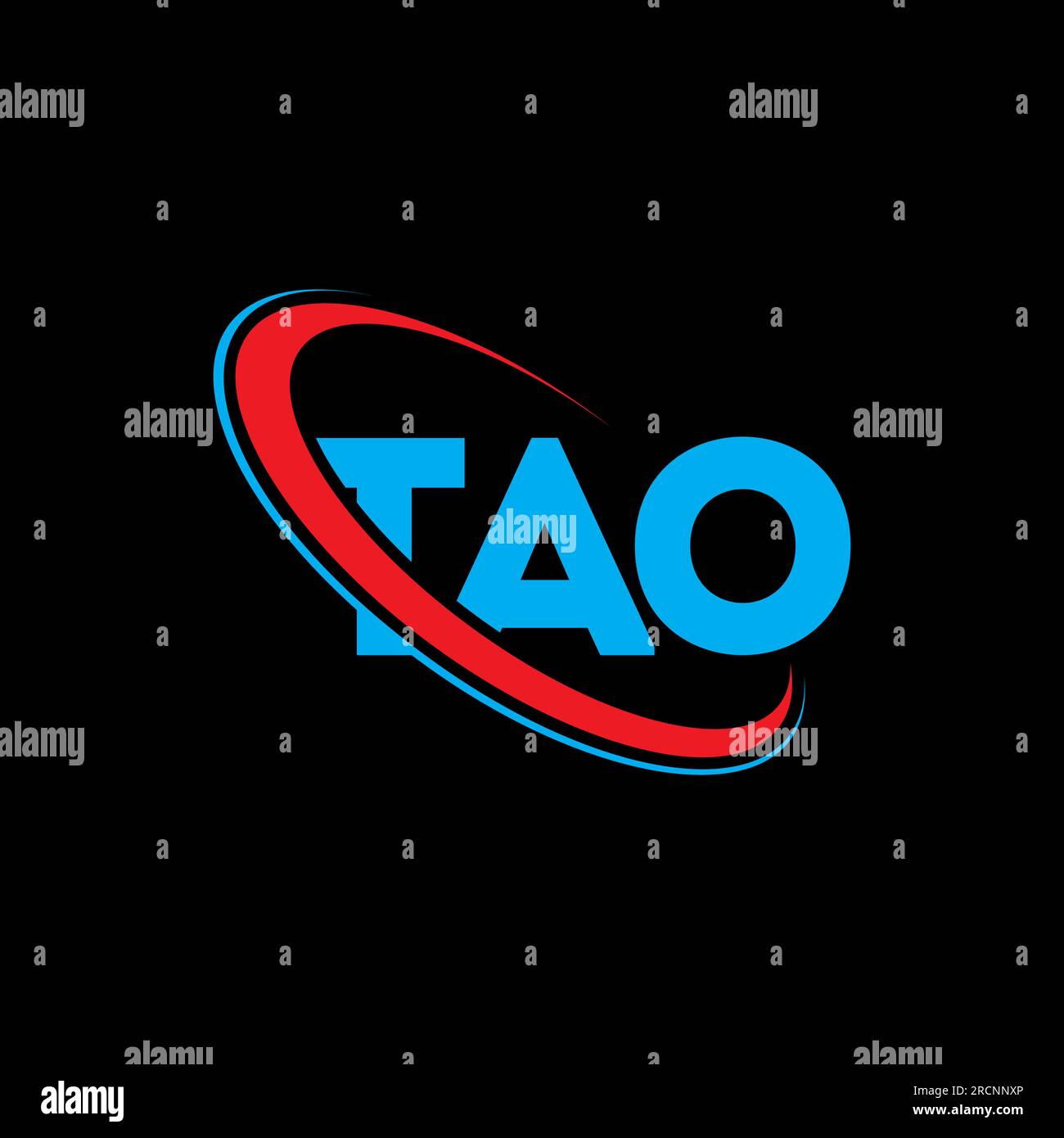 Logo TAO. Lettera di TAO. Logo TAO Letter. Iniziali logo TAO associato a un logo con cerchio e monogramma maiuscolo. Tipografia TAO per tecnologia, affari Illustrazione Vettoriale