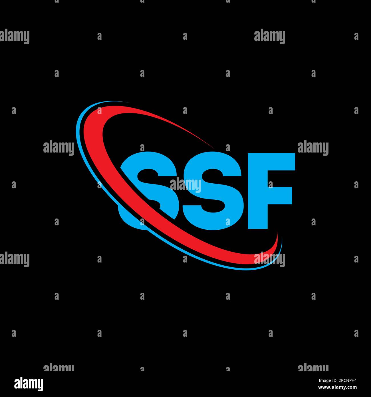 Logo SSF. Lettera SSF. Logo SSF Letter. Logo SSF iniziali associato a un logo con cerchio e monogramma maiuscolo. Tipografia SSF per la tecnologia e le attività commerciali Illustrazione Vettoriale