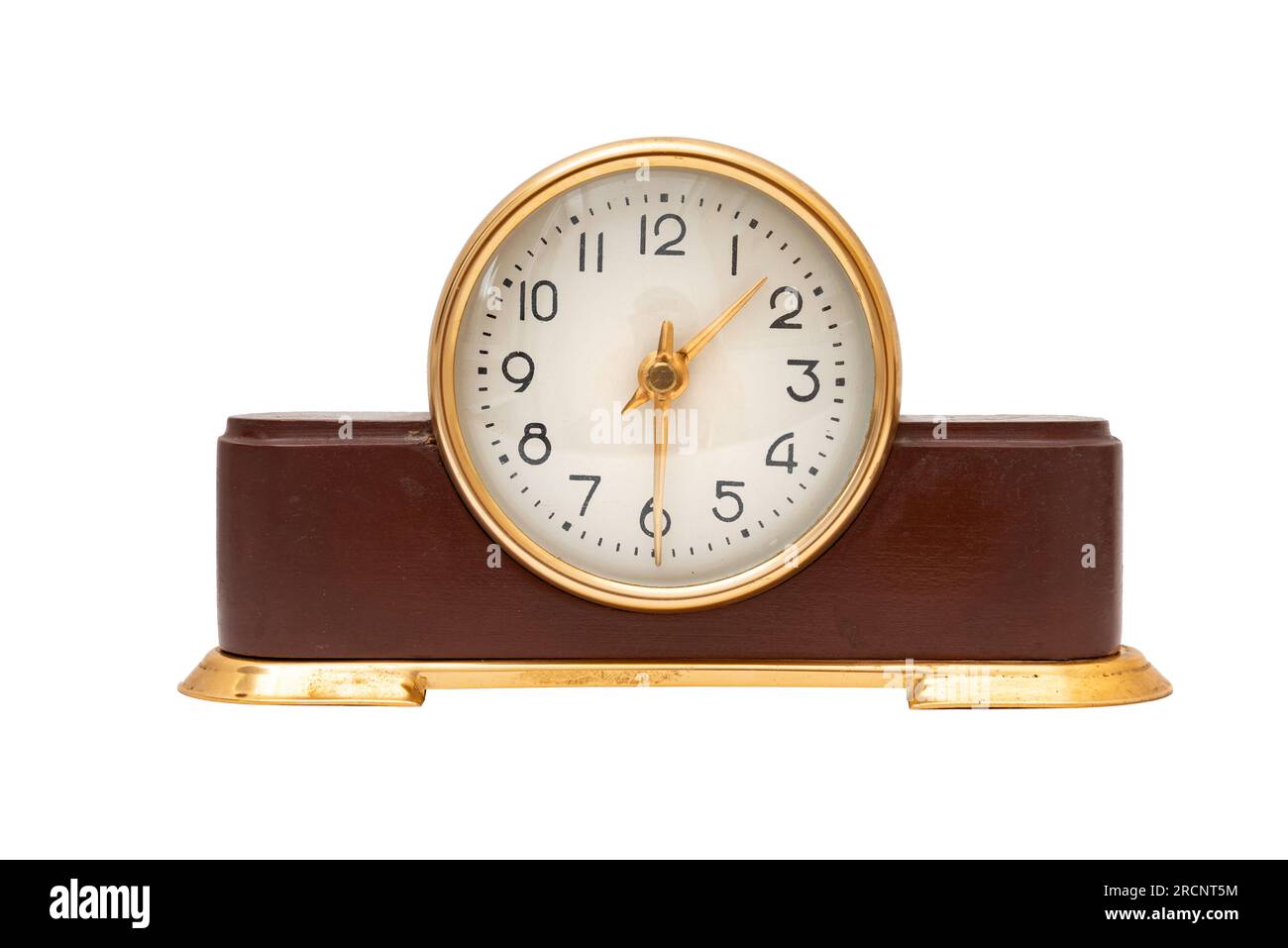 Orologio da tavolo meccanico vintage isolato su bianco Foto Stock
