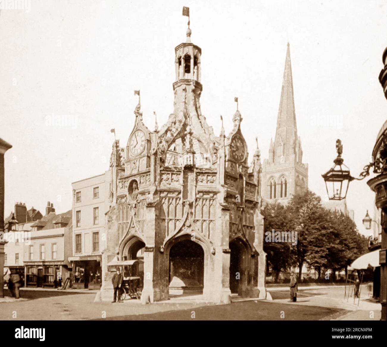 Chichester Cross e Cathdedral, periodo vittoriano Foto Stock