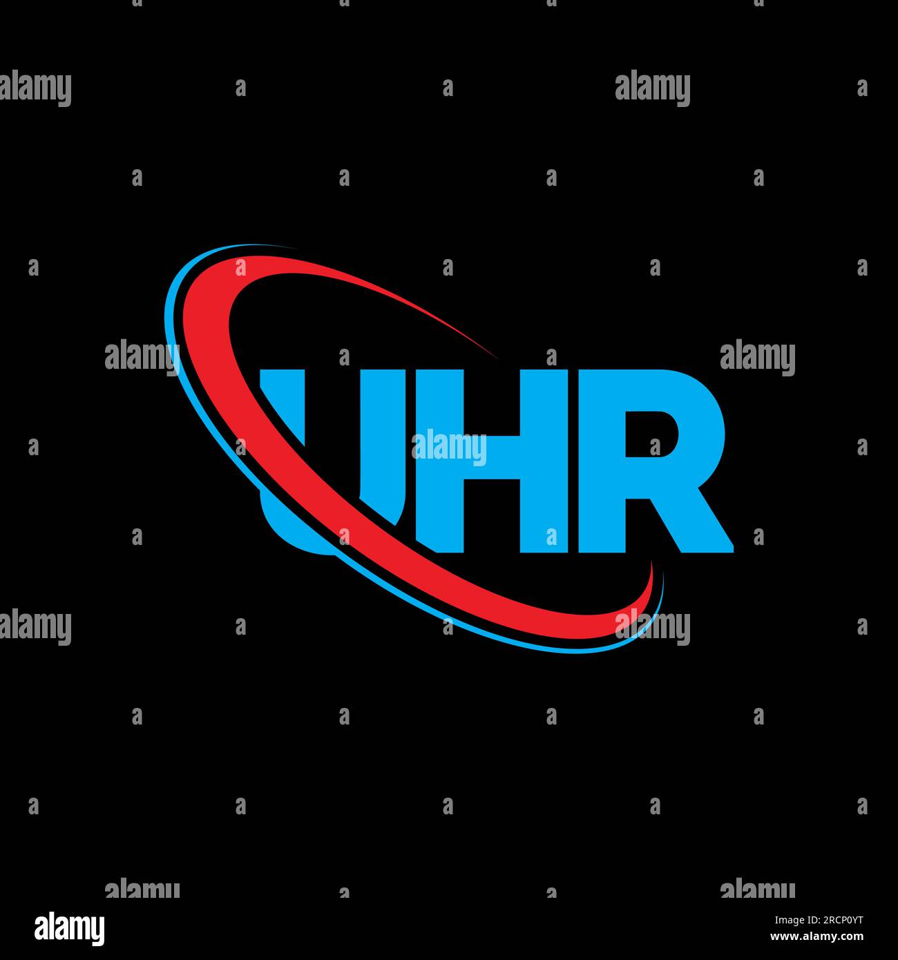 Logo UHR. UHR Letter. Logo UHR Letter. Iniziali logo UHR associato a un cerchio e a un monogramma maiuscolo. Tipografia UHR per tecnologia, affari Illustrazione Vettoriale