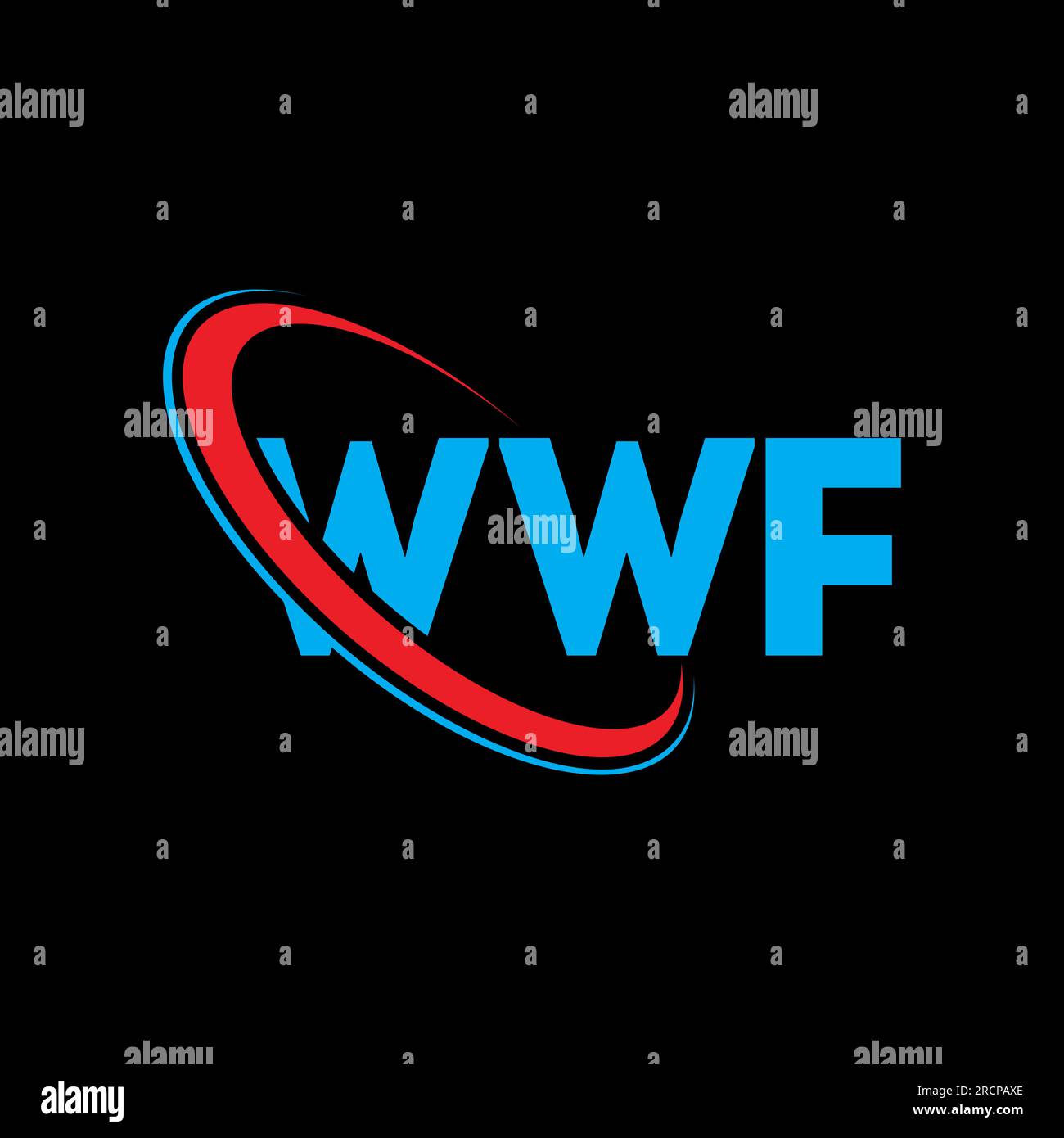 Logo WWF. Lettera WWF. Logo WWF Letter. Iniziali del logo WWF collegate con cerchio e monogramma maiuscolo. Tipografia WWF per tecnologia, affari Illustrazione Vettoriale