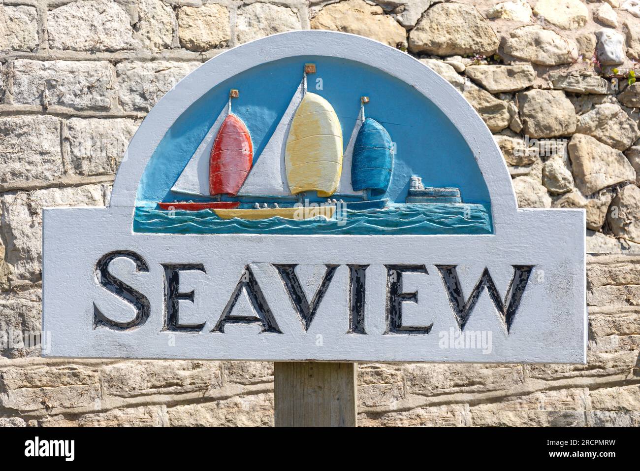 Cartello del villaggio, Seaview Lane, Seaview, Isle of Wight, England, Regno Unito Foto Stock