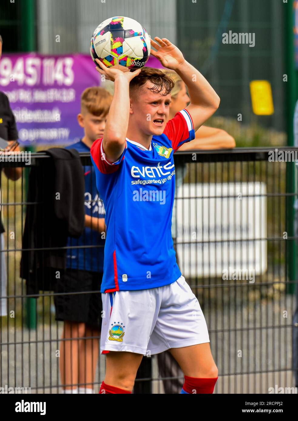 Liam McStravick - H&W Welders vs Linfield, sabato 15 luglio 2023, Blanchflower Stadium, Belfast. Foto Stock