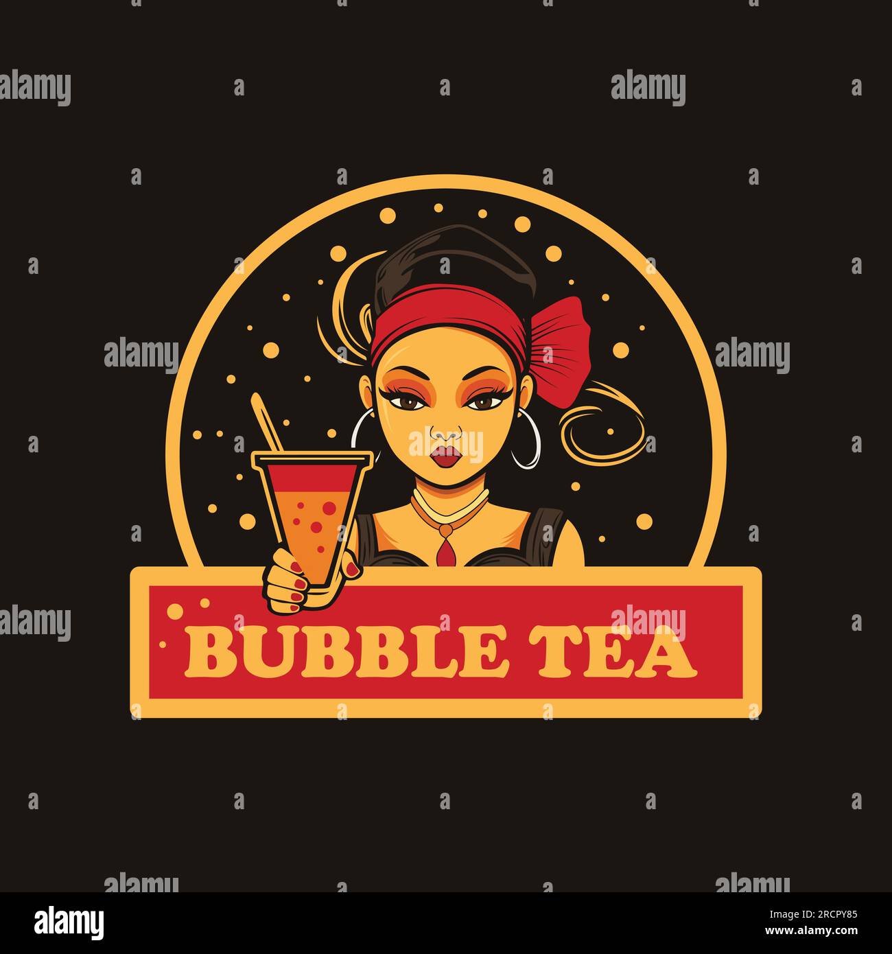 Logo vettore Bubble Tea. Modello con logo Tasty drink. Illustrazione Vettoriale