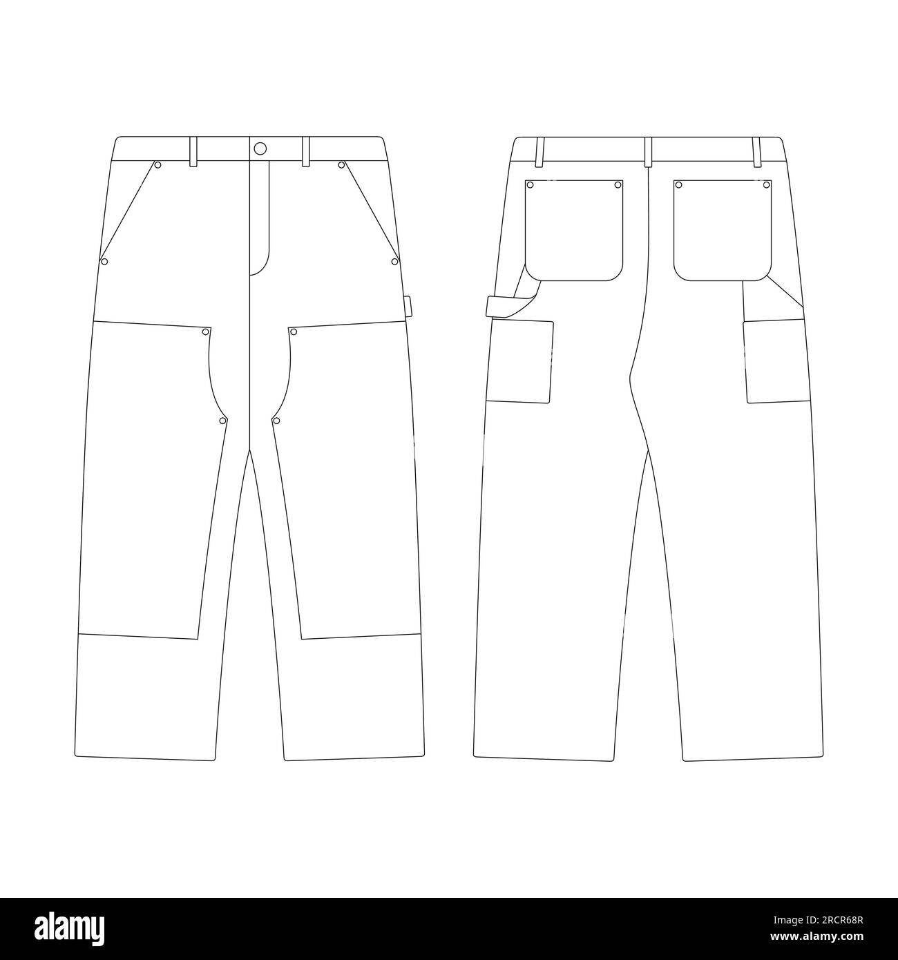 modello pantaloni a doppio ginocchio illustrazione vettoriale design piatto che delinea la collezione di abbigliamento Illustrazione Vettoriale