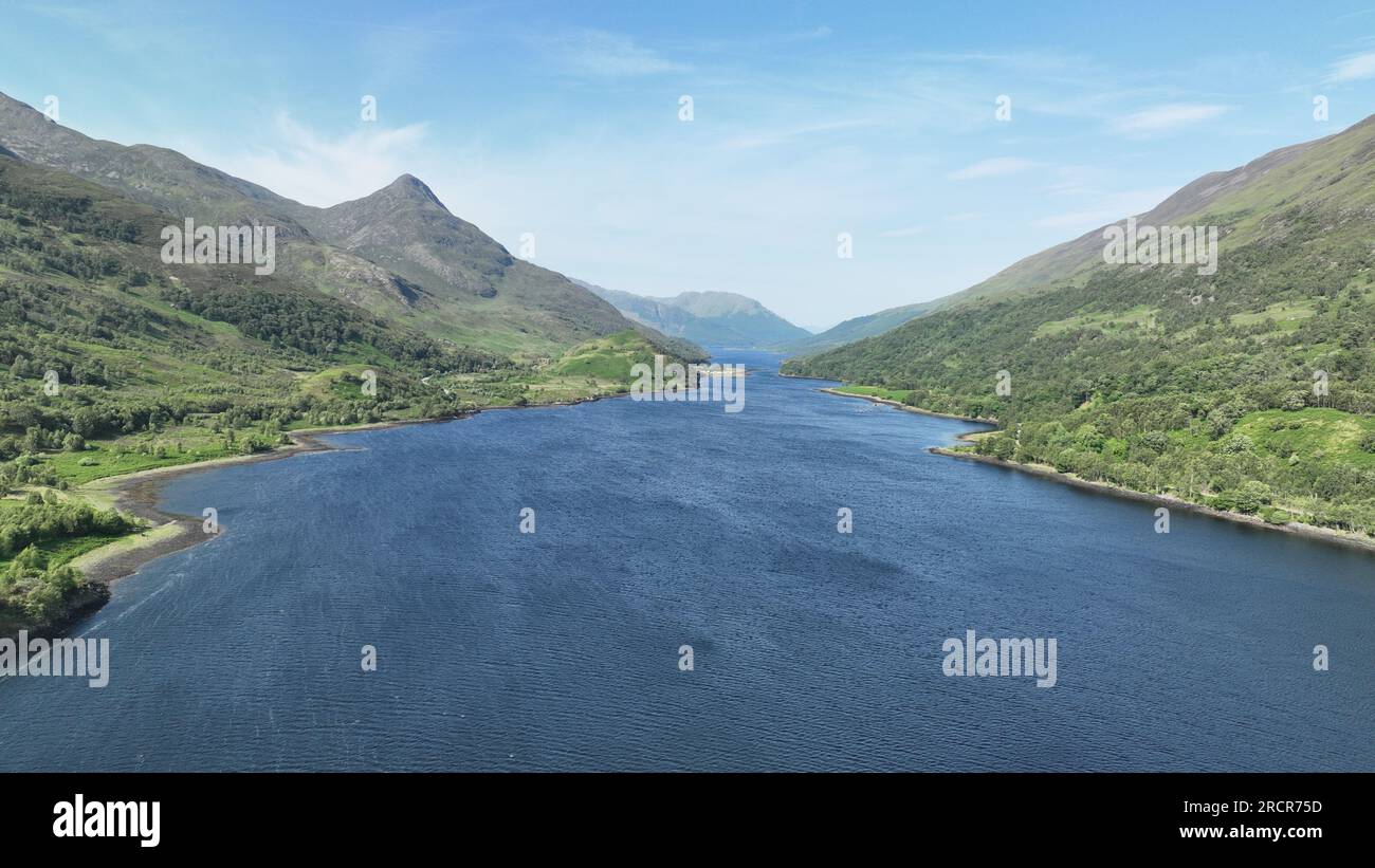 Foto di droni scattate su Loch Leven, in Scozia Foto Stock