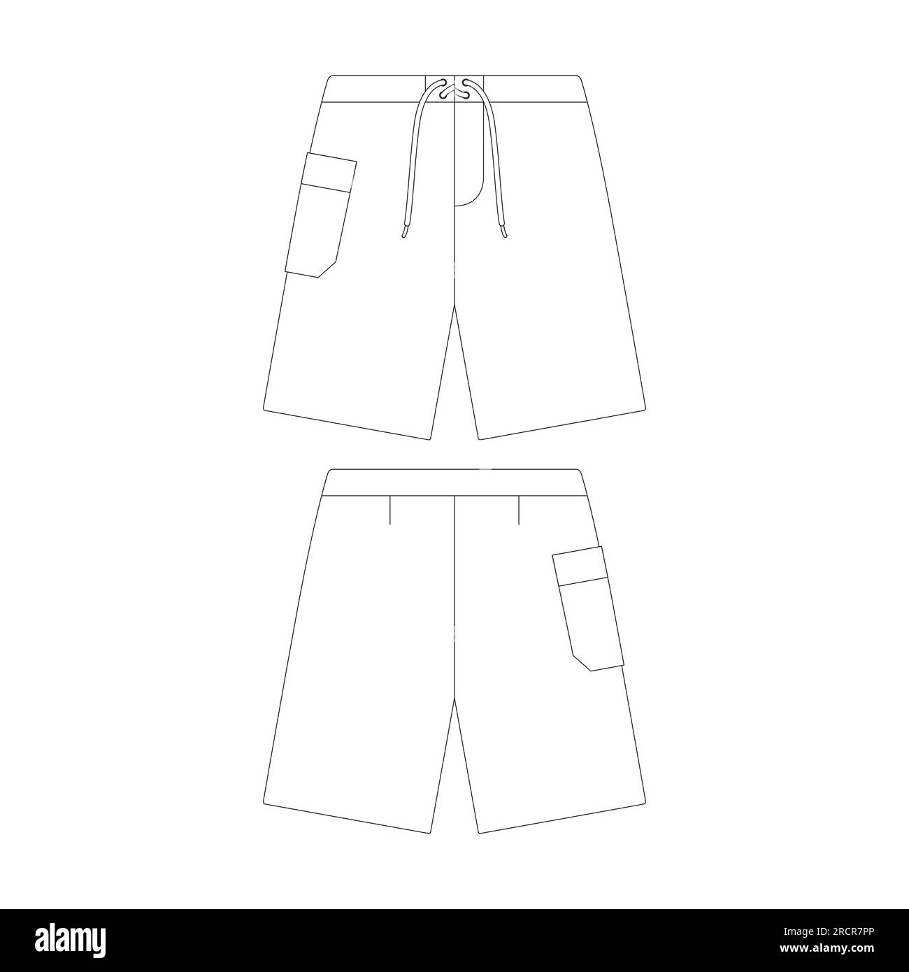 pantaloncini da surf modello a figura vettoriale, design piatto che delinea la collezione di abbigliamento Illustrazione Vettoriale