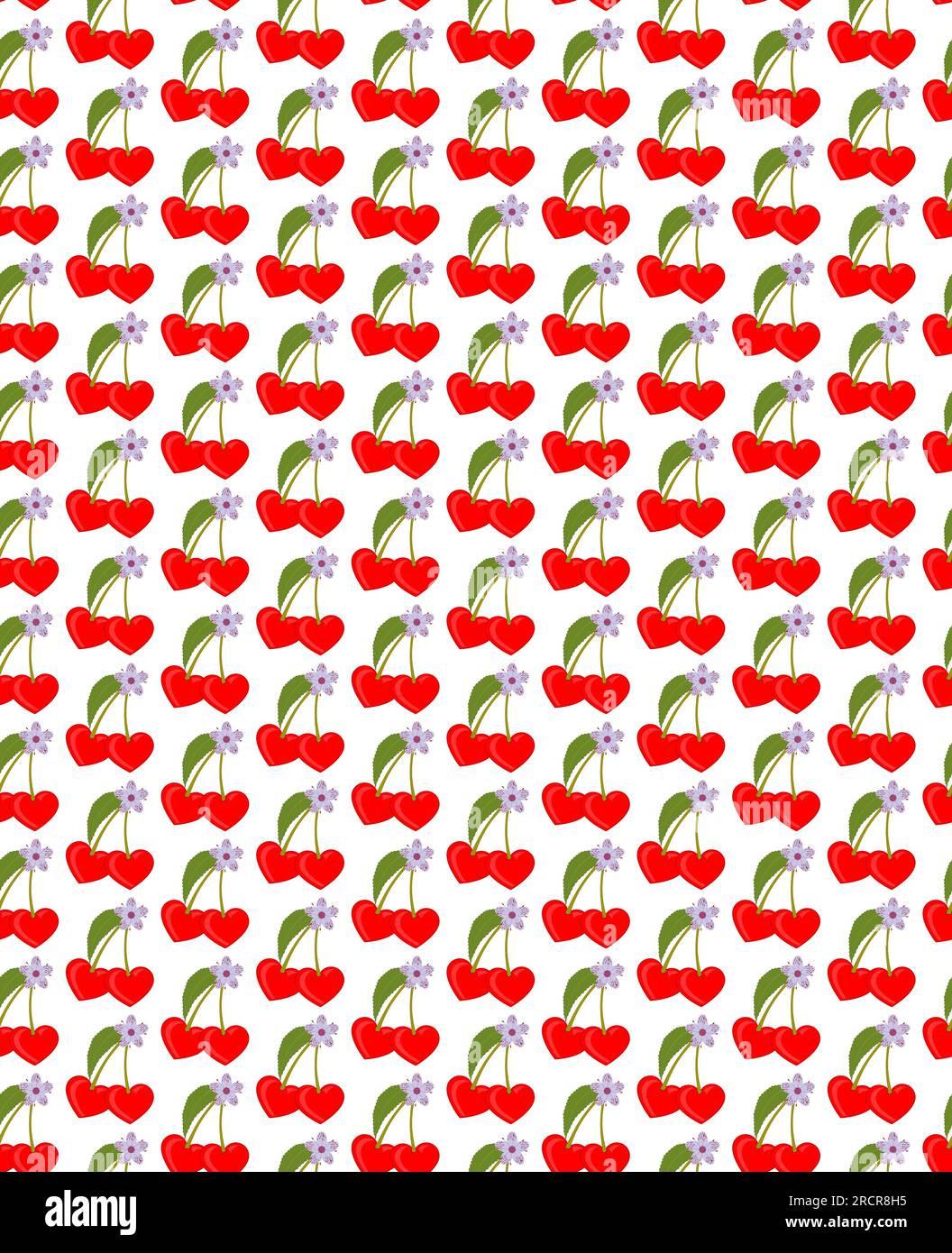 Cuori e fiori sfondo. Motivo e sfondo senza cuciture con cuori, fiori e foglie. Illustrazione vettoriale su sfondo bianco. Illustrazione Vettoriale