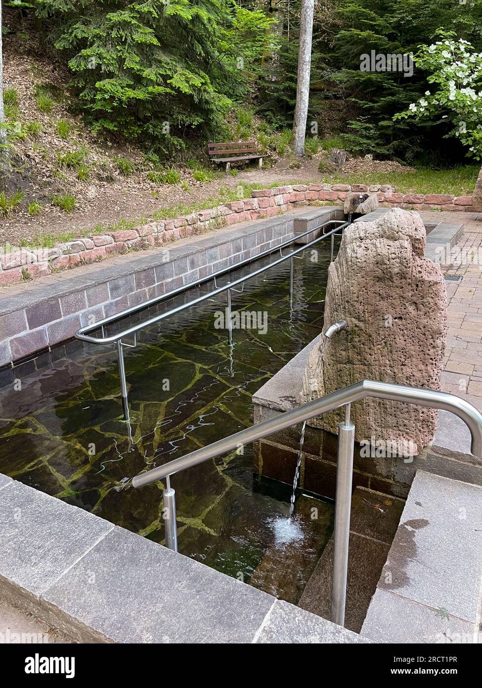 Öffentliches Kneipp Becken am Fuße des Hausberges Merkur nel Baden-Baden Foto Stock