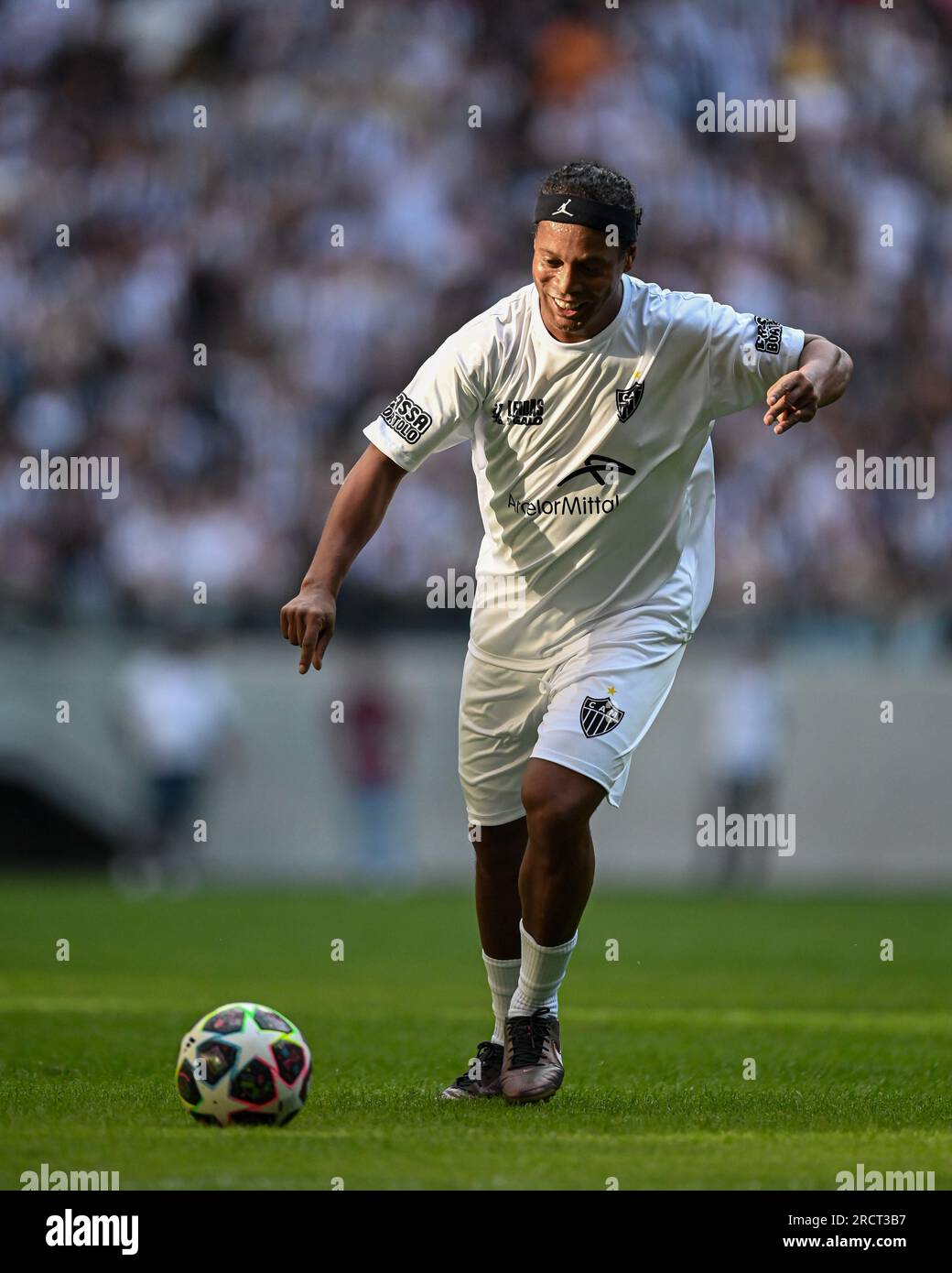 Belo Horizonte, Brasile. 16 luglio 2023. L'ex giocatore Ronaldinho Gaucho dell'Atletico Mineiro prima dell'amichevole Atletico Mineiro Legends, all'Arena MRV, a Belo Horizonte il 16 luglio. Foto: Gledston Tavares/DiaEsportivo/Alamy Live News Credit: DiaEsportivo/Alamy Live News Foto Stock