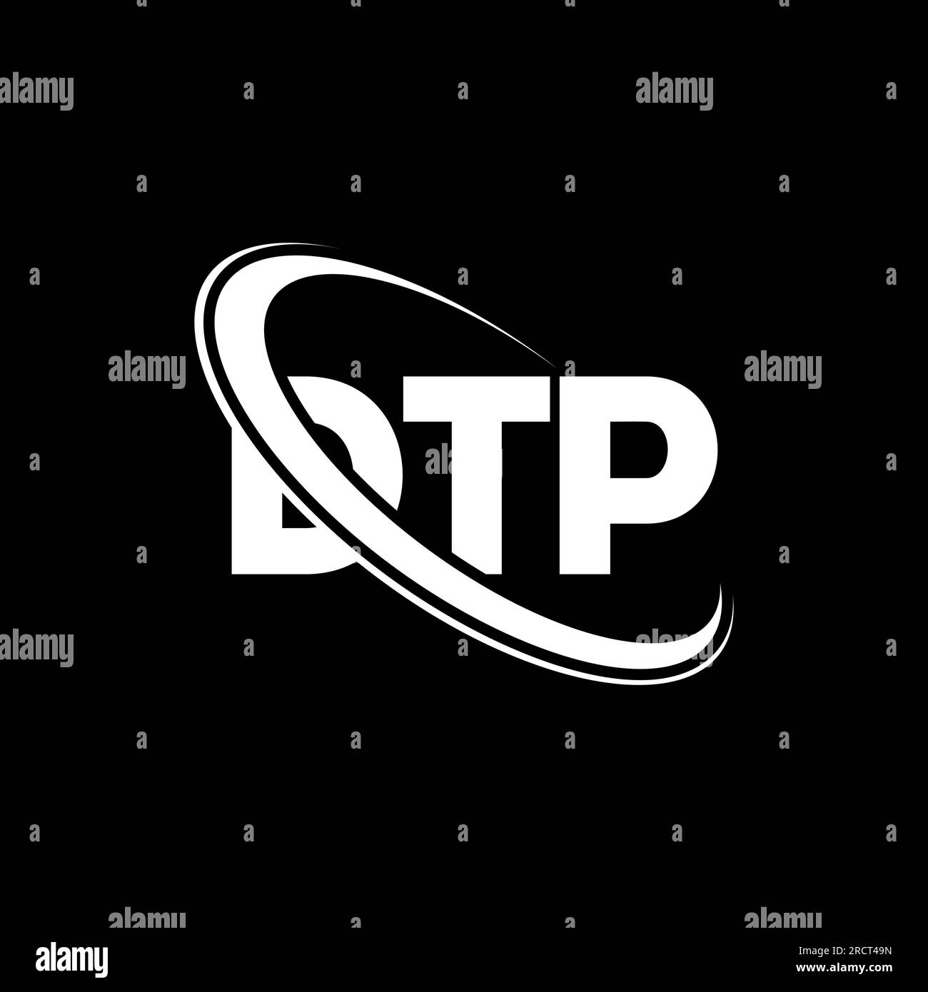 Logo DTP. Lettera DTP. Logo DTP Letter. Iniziali logo DTP associato a un cerchio e a un monogramma maiuscolo. Tipografia DTP per tecnologia, attività commerciali Illustrazione Vettoriale