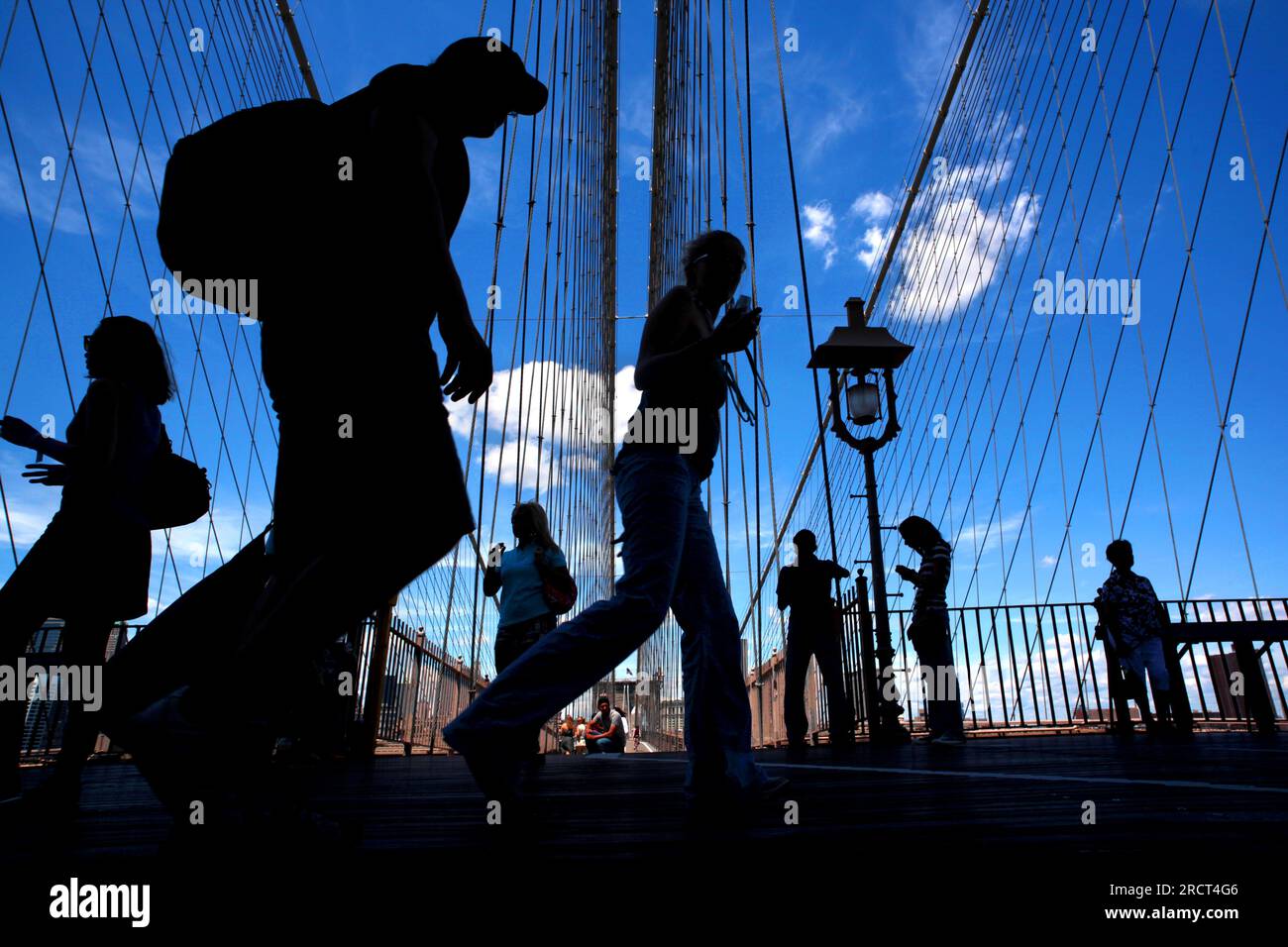 Ponte di Brooklyn, Manhattan, Lower Manhattan Brooklyn, New York, Stati Uniti Foto Stock