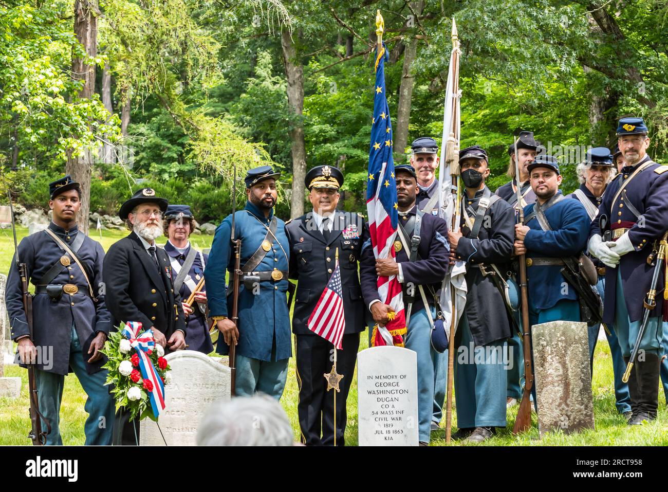 Cerimonia in onore della vita di George Washington Dugan, l'unico uomo nero di Concord ad arruolarsi nella guerra civile. Foto Stock