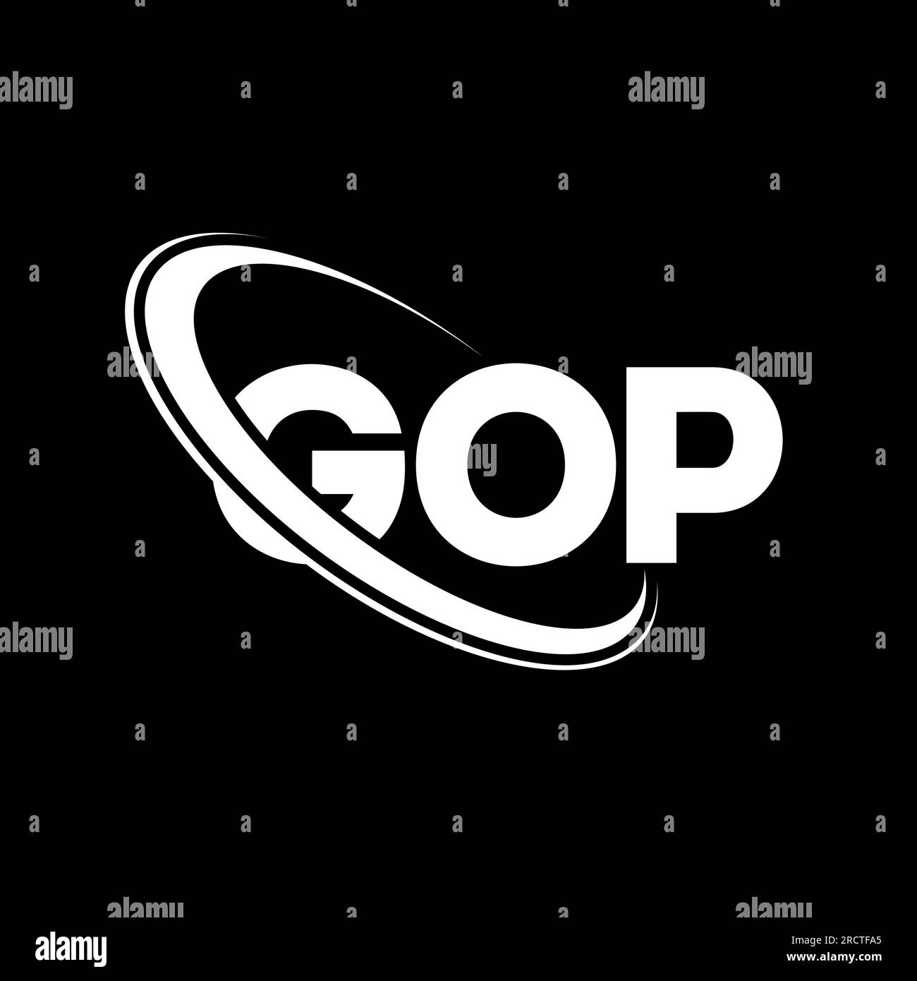 Logo GOP. Lettera GOP. Logo GOP Letter. Logo GOP iniziali associato a un cerchio e un monogramma maiuscolo. Tipografia GOP per tecnologia, attività commerciali Illustrazione Vettoriale