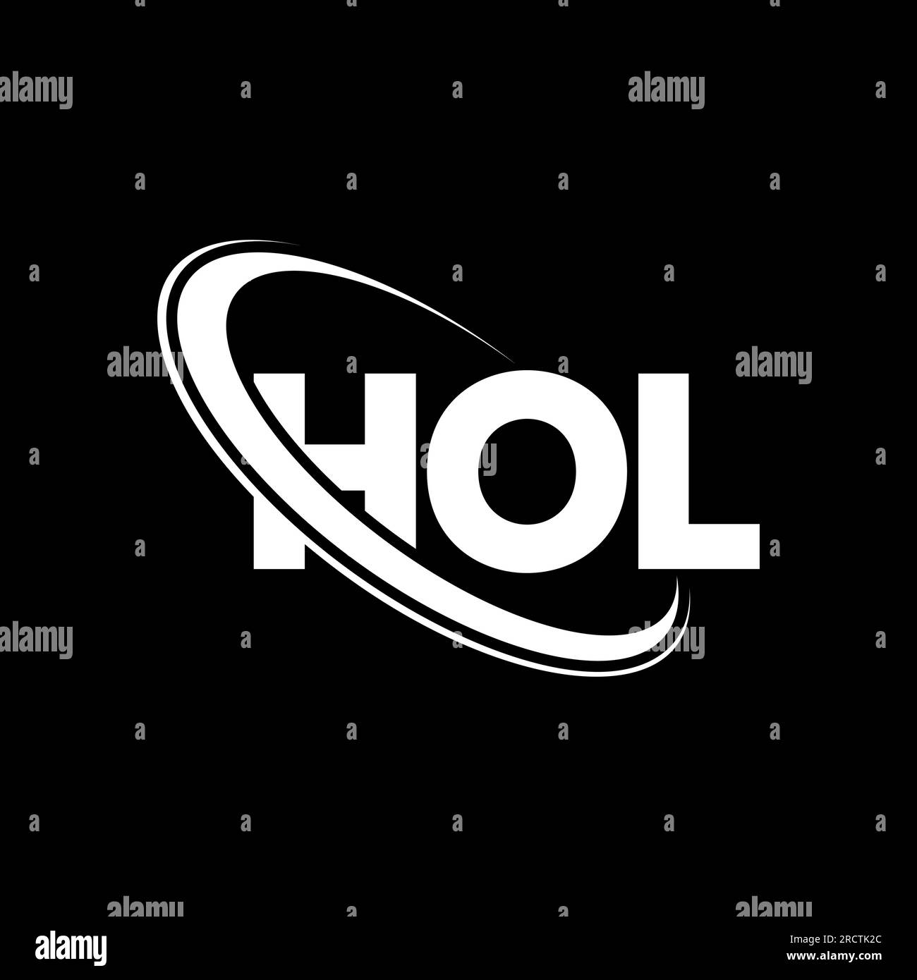 Logo HOL. Lettera di HOL. Logo HOL Letter. Iniziali logo HOL collegato con cerchio e logo monogramma maiuscolo. Tipografia HOL per tecnologia, affari Illustrazione Vettoriale