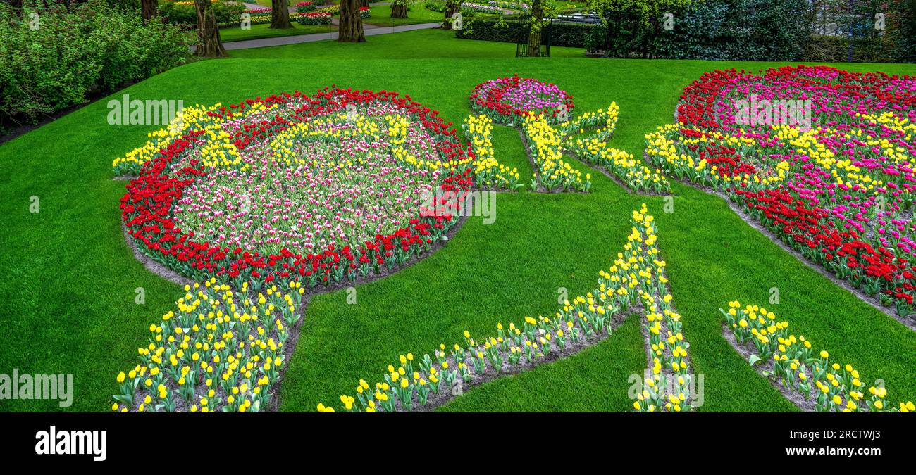 Il nome Keukenhof è scritto con tulipani Foto Stock