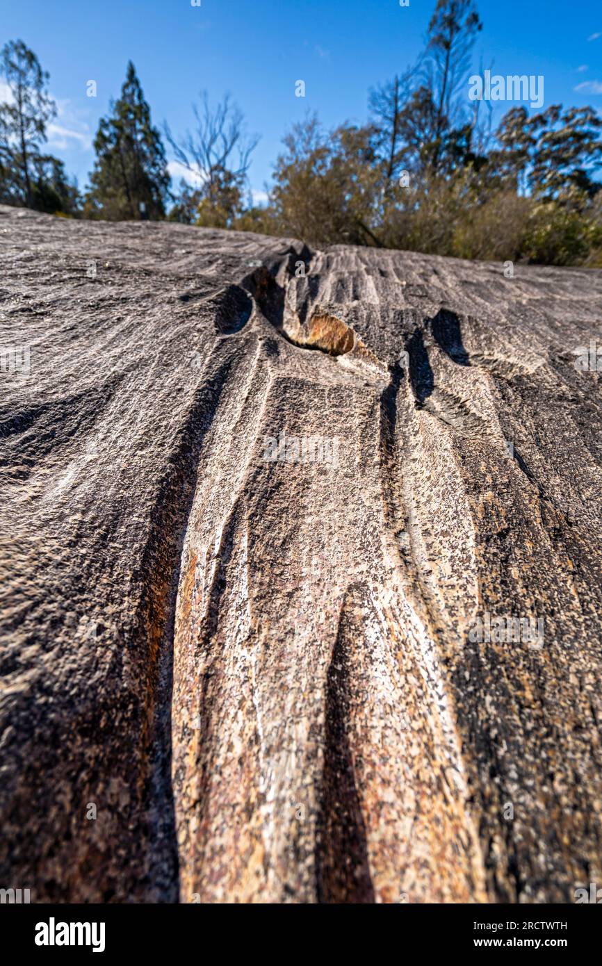 Scanalature tagliate in granito dalle intemperie, Bald Rock Creek, Girraween National Park, Southeast Queensland, Australia Foto Stock