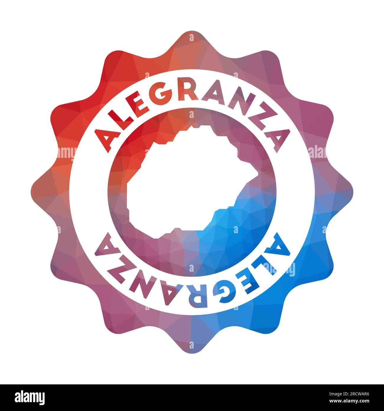 Logo Alegranza basso in poliestere. Colorato logo di viaggio gradiente dell'isola in stile geometrico. Illustrazione Vettoriale