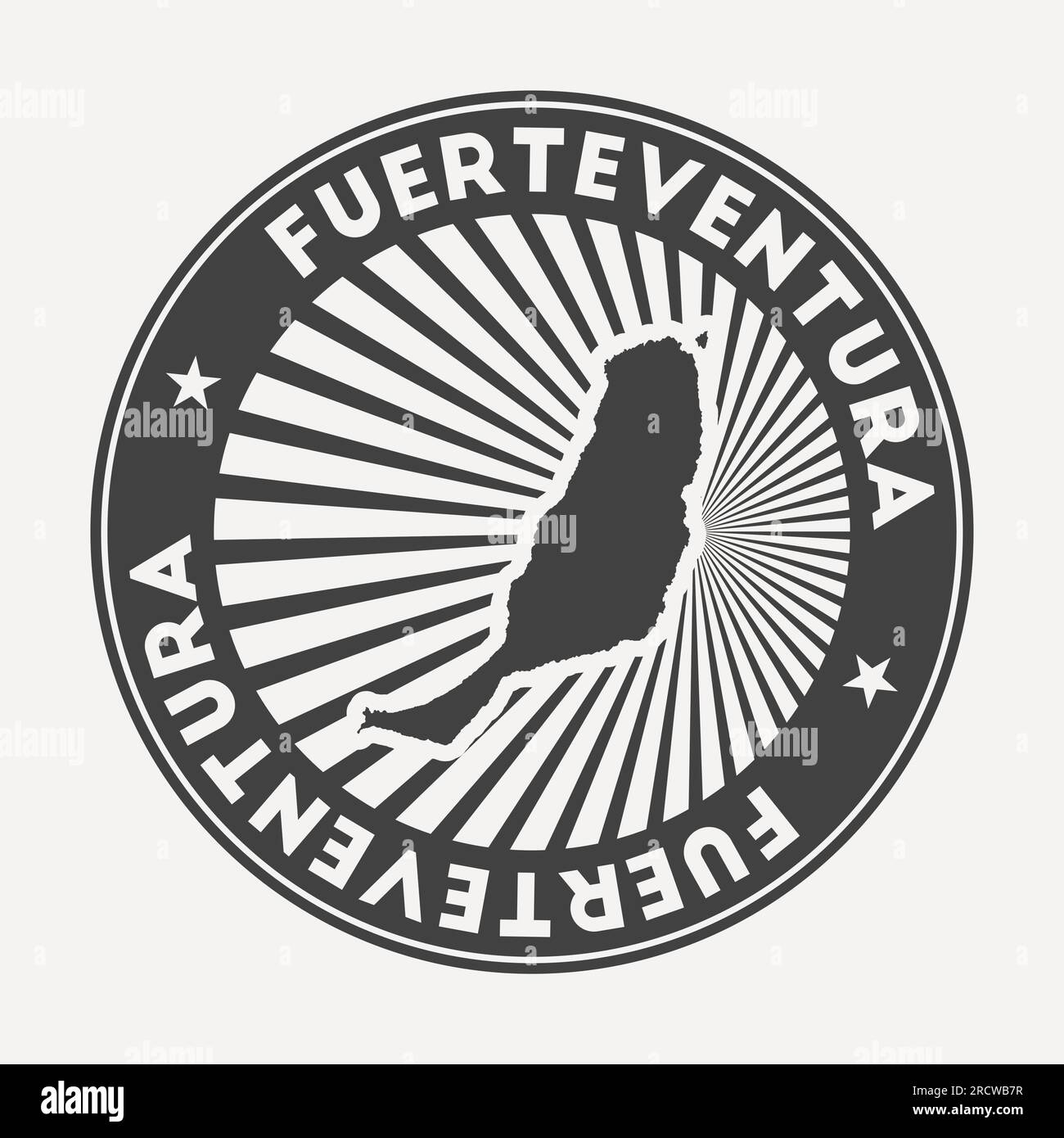 Logo rotondo Fuerteventura. Distintivo da viaggio vintage con il nome circolare e la mappa dell'isola, illustrazione vettoriale. Illustrazione Vettoriale