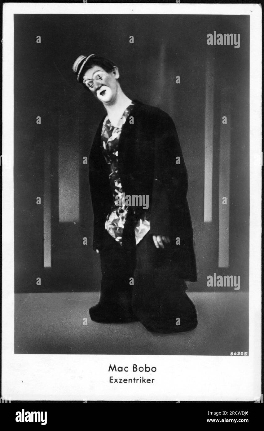 circo, artista, clown Mac Bobo, biglietto da visita, prima metà del XX secolo, ULTERIORI-DIRITTI-CLEARANCE-INFO-NOT-AVAILABLE Foto Stock