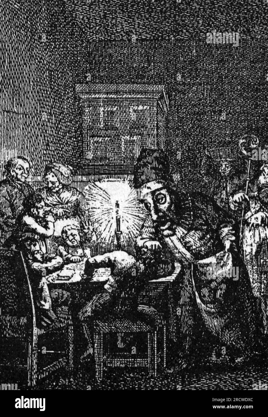 Natale, Babbo Natale, St. Nicholas e il servo Rupert, incisione in rame, XVIII secolo, IL COPYRIGHT DELL'ARTISTA NON DEVE ESSERE CANCELLATO Foto Stock