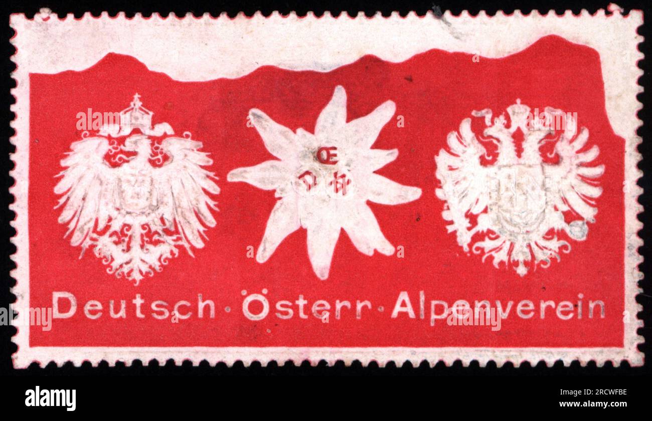 Pubblicità, club, associazione alpinista tedesco-austriaca, francobollo per manifesti, circa 1910, ULTERIORI-DIRITTI-CLEARANCE-INFO-NON-DISPONIBILI Foto Stock
